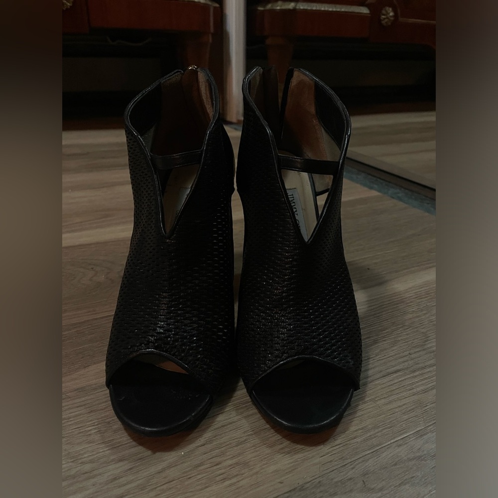 Jimmy Choo Black Textured Peep-Toe Boots